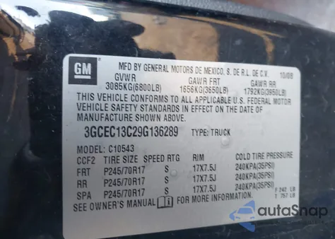 2009 Chevrolet Silverado 1500 Ls из США, поврежденный, VIN 3GCEC13C29G136289